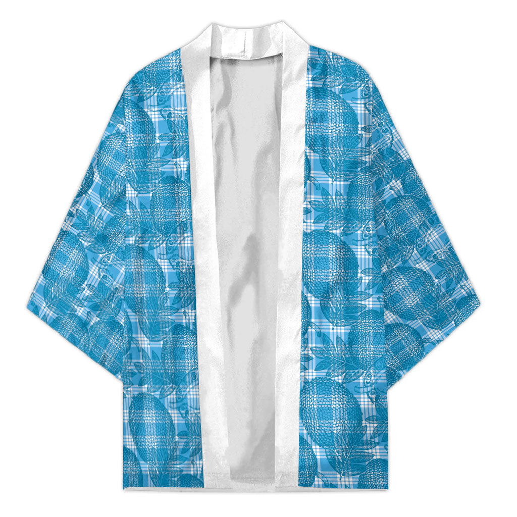 Polu Hawaii Breadfruit Palaka Motifs Kimono LT14 Unisex Blue - Polynesian Pride