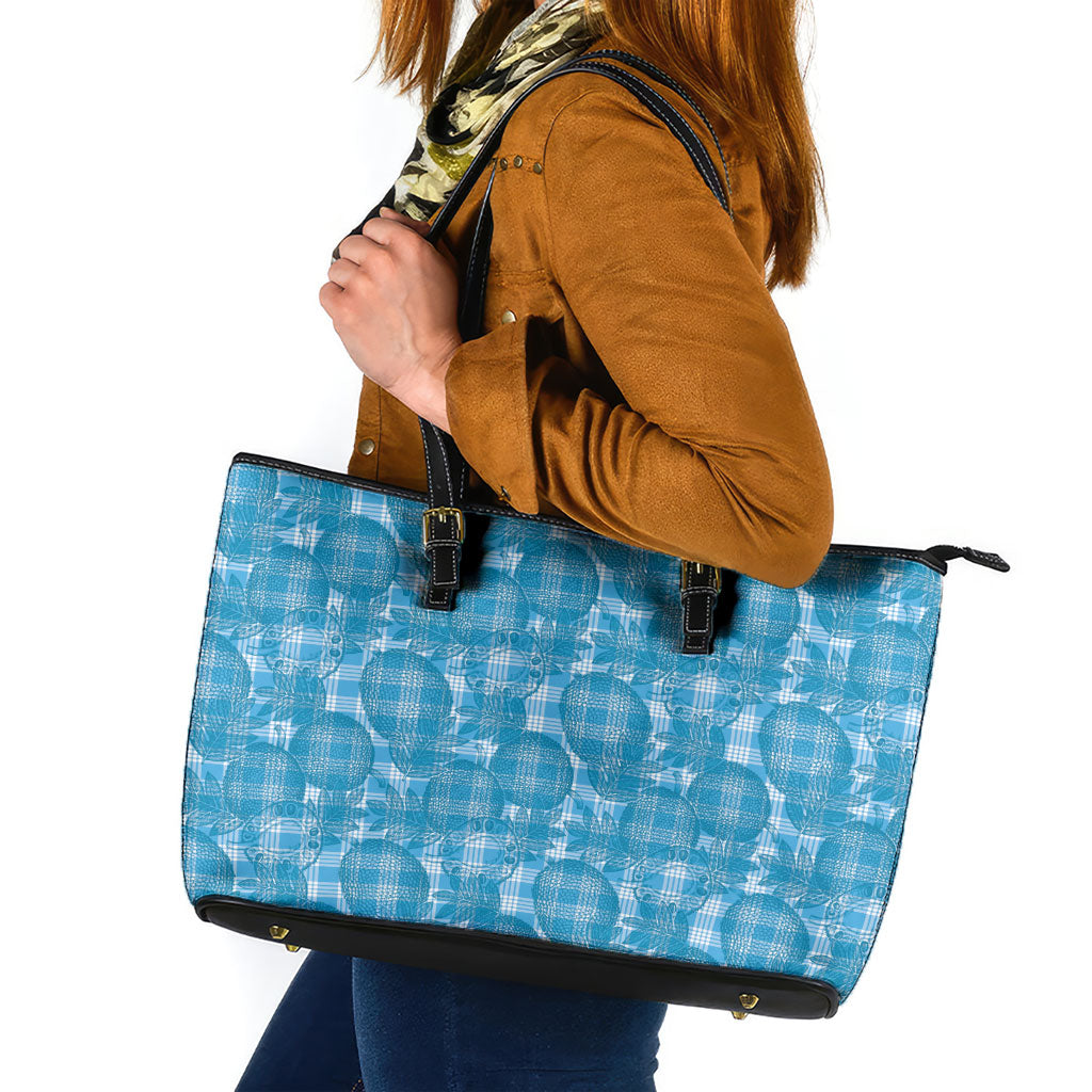 Polu Hawaii Breadfruit Palaka Motifs Leather Tote Bag