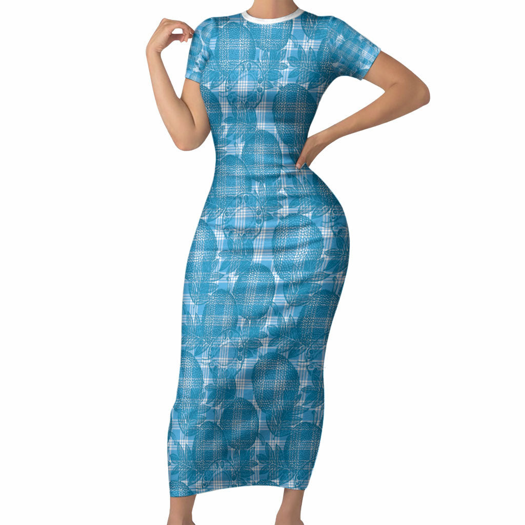 Polu Hawaii Breadfruit Palaka Motifs Short Sleeve Bodycon Dress