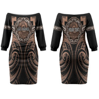 Aotearoa Kati Mamoe Personalised Couples Matching Off The Shoulder Long Sleeve Dress and Hawaiian Shirt Maori Iwi Poutama Puhoro Tattoo LT14 - Polynesian Pride