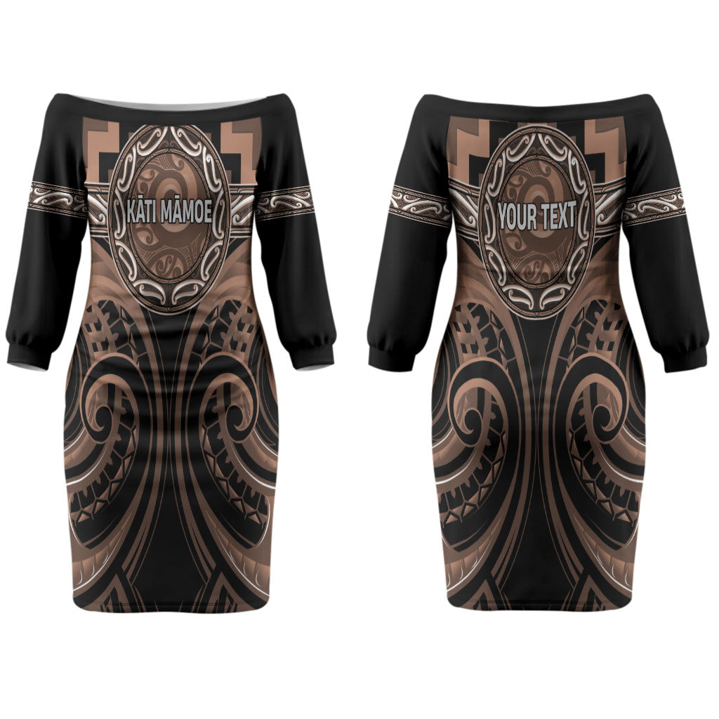 Aotearoa Kati Mamoe Personalised Couples Matching Off The Shoulder Long Sleeve Dress and Long Sleeve Button Shirt Maori Iwi Poutama Puhoro Tattoo LT14 - Polynesian Pride
