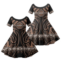 Aotearoa Kati Mamoe Personalised Family Matching Mermaid Dress and Hawaiian Shirt Maori Iwi Poutama Puhoro Tattoo LT14 Daughter's Dress Brown - Polynesian Pride