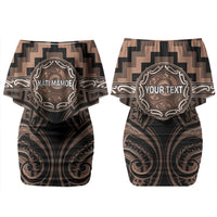 Aotearoa Kati Mamoe Personalised Family Matching Off Shoulder Short Dress and Hawaiian Shirt Maori Iwi Poutama Puhoro Tattoo LT14 Mom's Dress Brown - Polynesian Pride