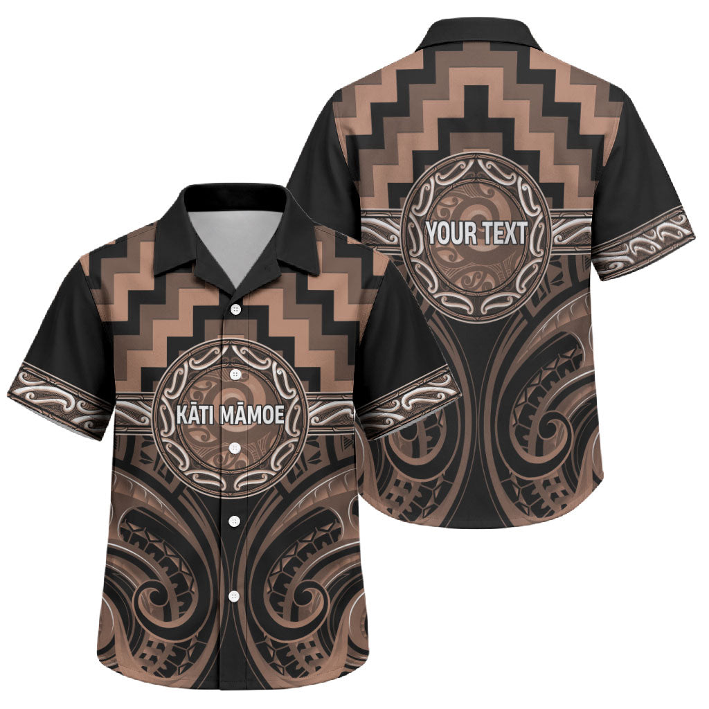 Aotearoa Kati Mamoe Personalised Family Matching Off Shoulder Short Dress and Hawaiian Shirt Maori Iwi Poutama Puhoro Tattoo LT14 Son's Shirt Brown - Polynesian Pride