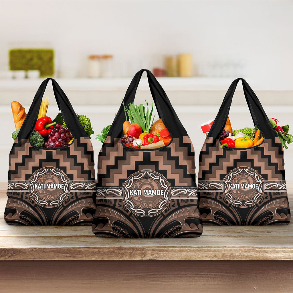 Aotearoa Kati Mamoe Grocery Bag Maori Iwi Poutama Puhoro Tattoo LT14 3-pack One Size Brown - Polynesian Pride