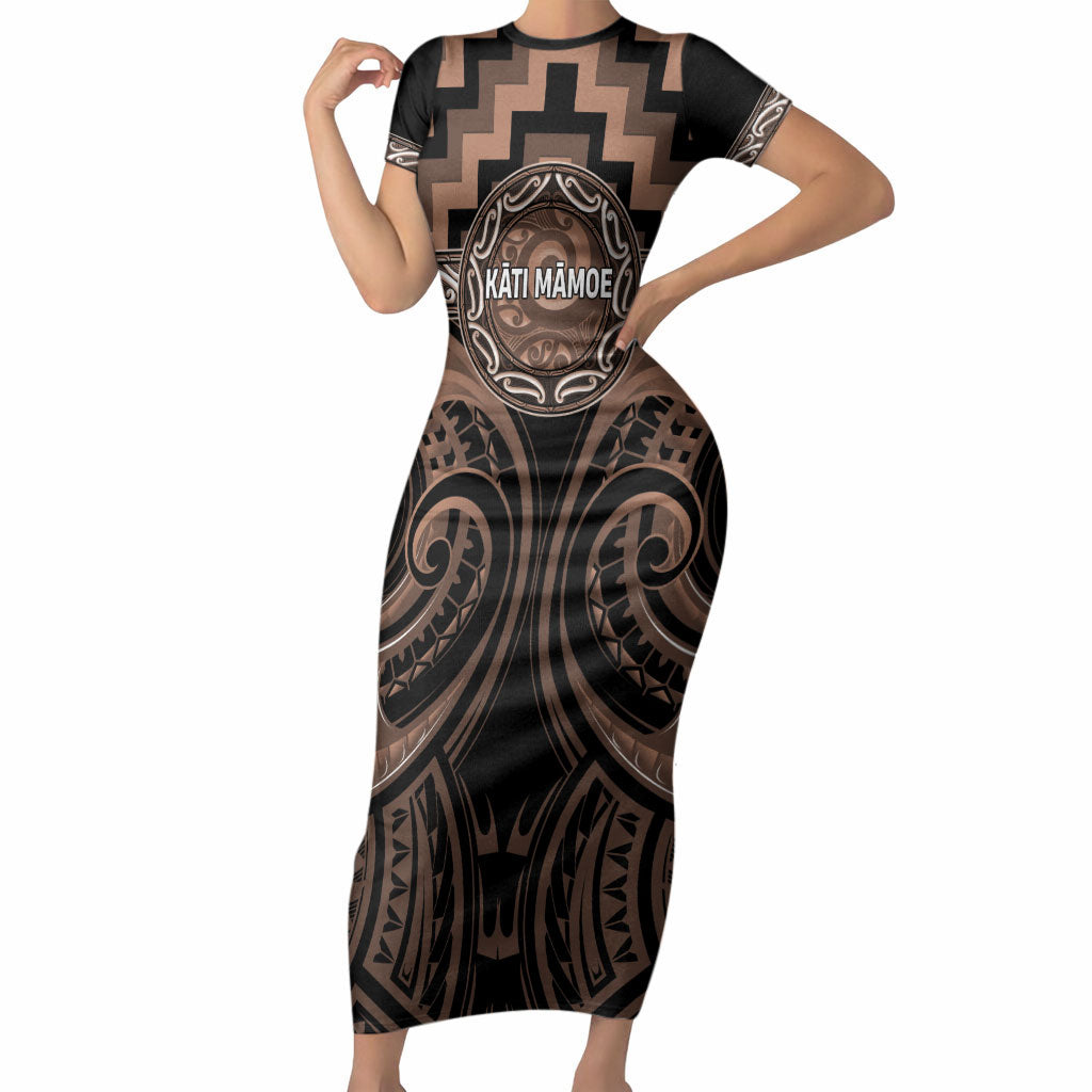 Aotearoa Kati Mamoe Personalised Short Sleeve Bodycon Dress Maori Iwi Poutama Puhoro Tattoo