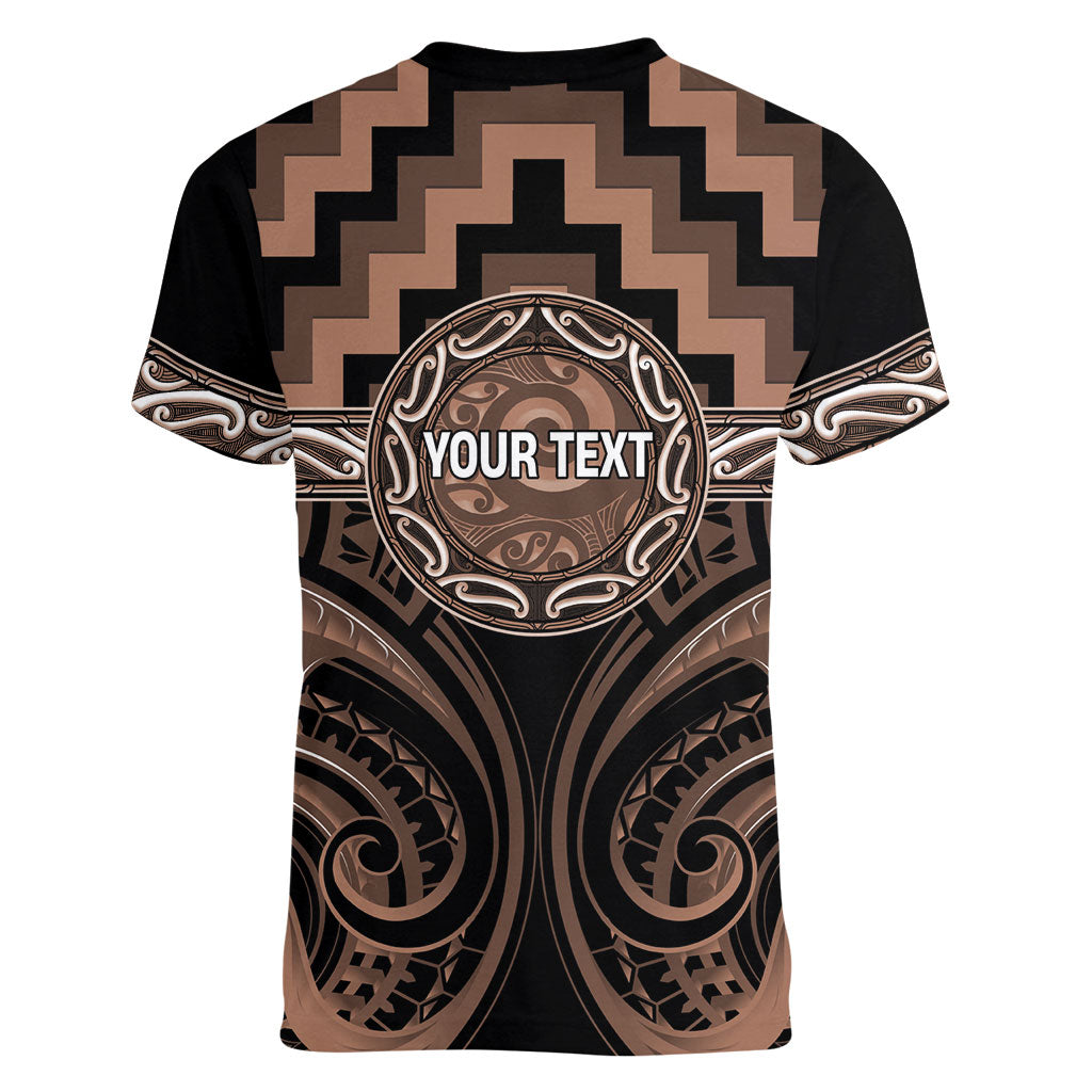 Aotearoa Kati Mamoe Personalised Women V-Neck T-Shirt Maori Iwi Poutama Puhoro Tattoo LT14 - Polynesian Pride