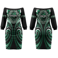 Aotearoa Whakatohea Personalised Couples Matching Off The Shoulder Long Sleeve Dress and Hawaiian Shirt Maori Iwi Poutama Puhoro Tattoo LT14 - Polynesian Pride