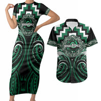 Aotearoa Whakatohea Personalised Couples Matching Short Sleeve Bodycon Dress and Hawaiian Shirt Maori Iwi Poutama Puhoro Tattoo LT14 Green - Polynesian Pride