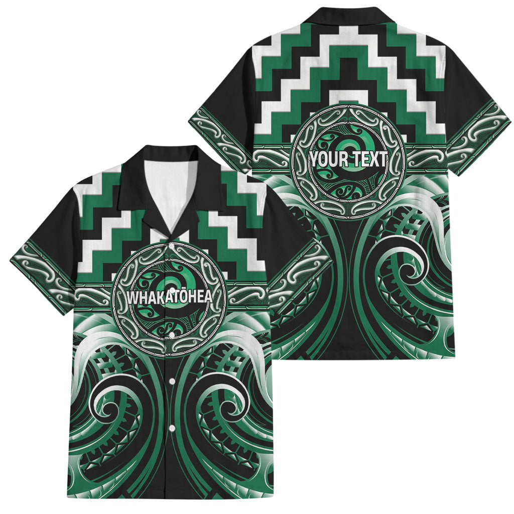 Aotearoa Whakatohea Personalised Family Matching Puletasi and Hawaiian Shirt Maori Iwi Poutama Puhoro Tattoo LT14 Dad's Shirt - Short Sleeve Green - Polynesian Pride