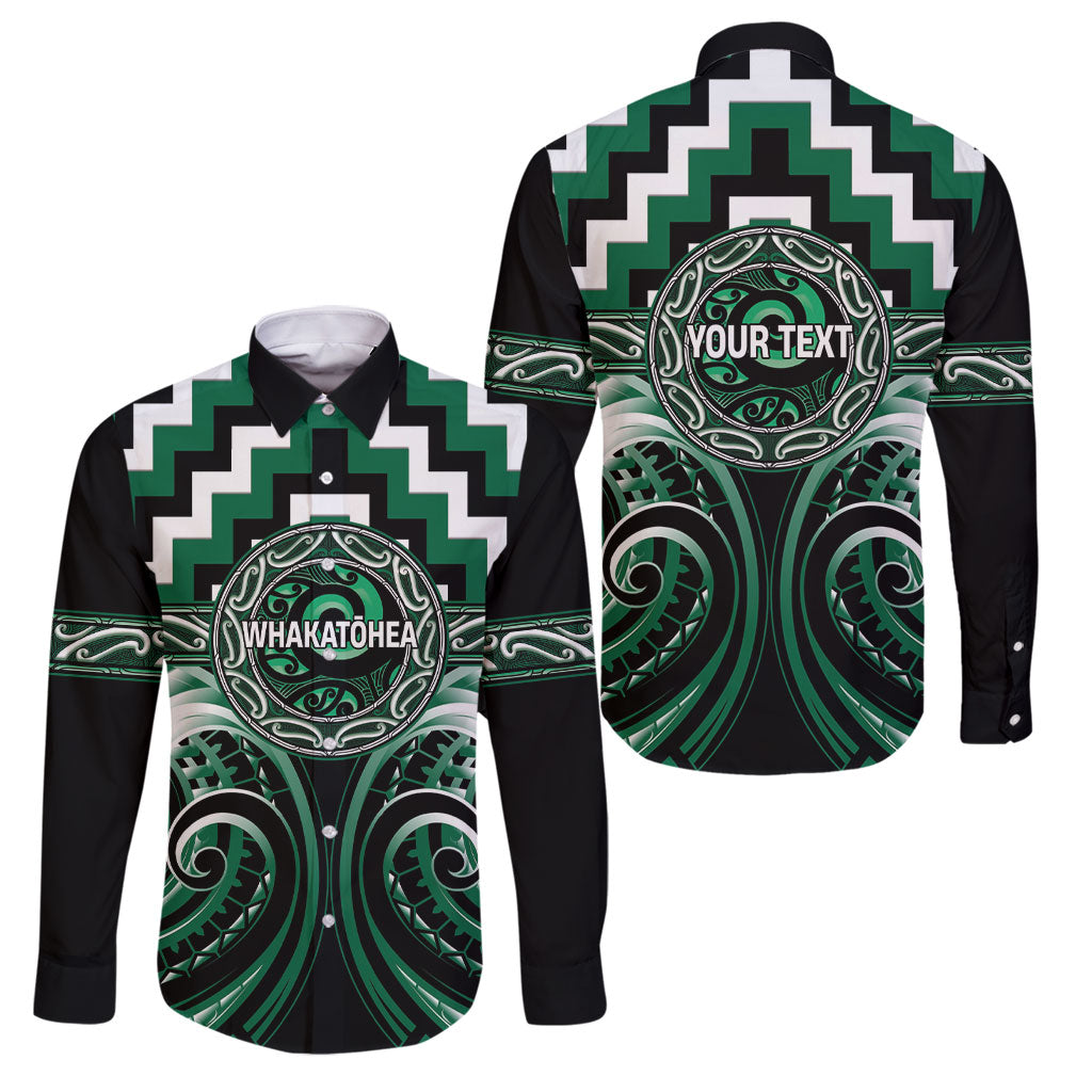 Aotearoa Whakatohea Personalised Family Matching Short Sleeve Bodycon Dress and Hawaiian Shirt Maori Iwi Poutama Puhoro Tattoo LT14 Dad's Shirt - Long Sleeve Green - Polynesian Pride
