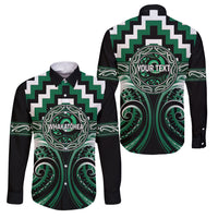 Aotearoa Whakatohea Personalised Family Matching Short Sleeve Bodycon Dress and Hawaiian Shirt Maori Iwi Poutama Puhoro Tattoo LT14 Dad's Shirt - Long Sleeve Green - Polynesian Pride