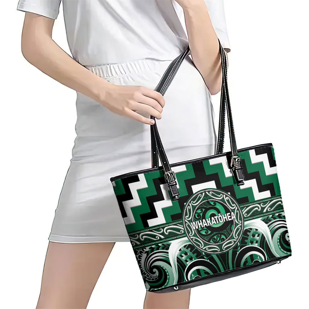 Aotearoa Whakatohea Leather Tote Bag Maori Iwi Poutama Puhoro Tattoo LT14 - Polynesian Pride