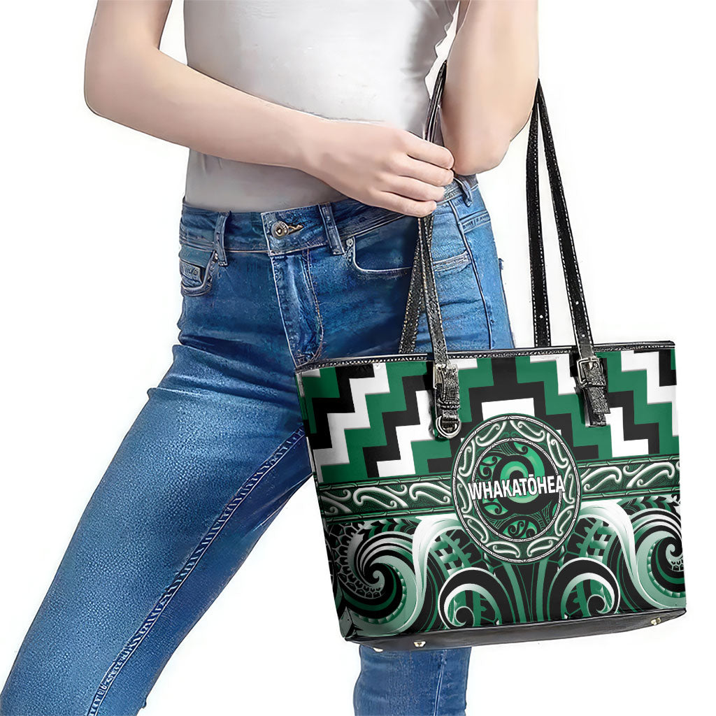 Aotearoa Whakatohea Leather Tote Bag Maori Iwi Poutama Puhoro Tattoo LT14 - Polynesian Pride