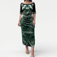 Aotearoa Whakatohea Personalised Puletasi Maori Iwi Poutama Puhoro Tattoo LT14 Long Dress Green - Polynesian Pride
