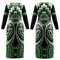 Aotearoa Ngati Awa Personalised Couples Matching Long Sleeve Bodycon Dress and Hawaiian Shirt Maori Iwi Poutama Puhoro Tattoo LT14 - Polynesian Pride