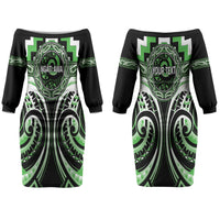 Aotearoa Ngati Awa Personalised Couples Matching Off The Shoulder Long Sleeve Dress and Hawaiian Shirt Maori Iwi Poutama Puhoro Tattoo LT14 - Polynesian Pride
