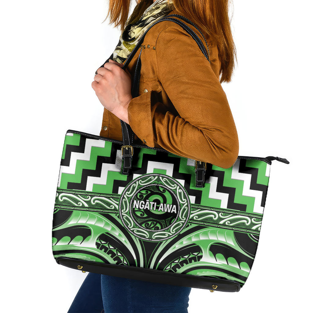 Aotearoa Ngati Awa Leather Tote Bag Maori Iwi Poutama Puhoro Tattoo