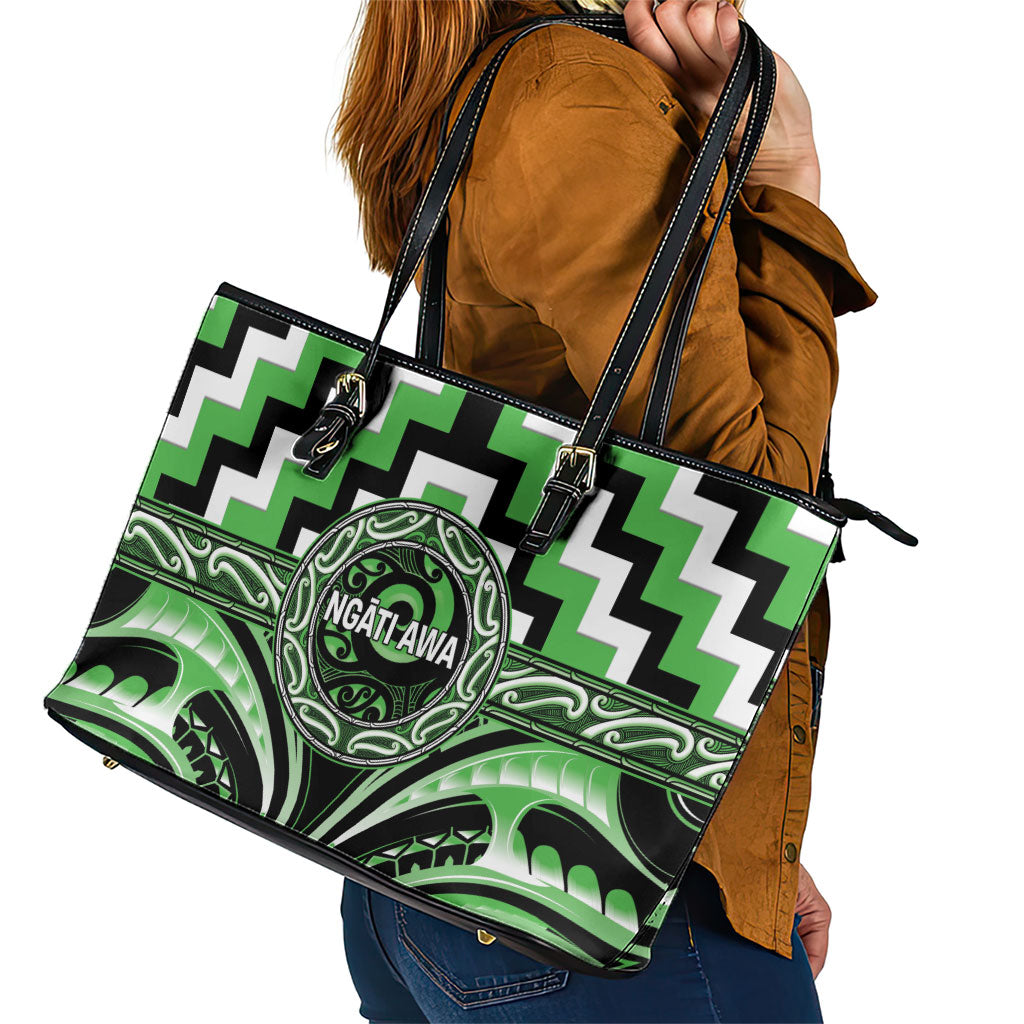 Aotearoa Ngati Awa Leather Tote Bag Maori Iwi Poutama Puhoro Tattoo LT14 - Polynesian Pride