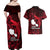 French Polynesia Tahiti Couples Matching Off Shoulder Maxi Dress and Hawaiian Shirt Polynesian Shark Tattoo With Hibiscus Red Version LT14 - Polynesian Pride