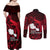 French Polynesia Tahiti Couples Matching Off Shoulder Maxi Dress and Long Sleeve Button Shirts Polynesian Shark Tattoo With Hibiscus Red Version LT14 - Polynesian Pride