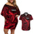 French Polynesia Tahiti Couples Matching Off Shoulder Short Dress and Hawaiian Shirt Polynesian Shark Tattoo With Hibiscus Red Version LT14 Red - Polynesian Pride