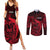 French Polynesia Tahiti Couples Matching Summer Maxi Dress and Long Sleeve Button Shirts Polynesian Shark Tattoo With Hibiscus Red Version LT14 Red - Polynesian Pride