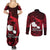French Polynesia Tahiti Couples Matching Summer Maxi Dress and Long Sleeve Button Shirts Polynesian Shark Tattoo With Hibiscus Red Version LT14 - Polynesian Pride