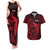 French Polynesia Tahiti Couples Matching Tank Maxi Dress and Hawaiian Shirt Polynesian Shark Tattoo With Hibiscus Red Version LT14 Red - Polynesian Pride