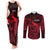 French Polynesia Tahiti Couples Matching Tank Maxi Dress and Long Sleeve Button Shirts Polynesian Shark Tattoo With Hibiscus Red Version LT14 Red - Polynesian Pride