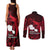 French Polynesia Tahiti Couples Matching Tank Maxi Dress and Long Sleeve Button Shirts Polynesian Shark Tattoo With Hibiscus Red Version LT14 - Polynesian Pride