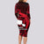 French Polynesia Tahiti Long Sleeve Bodycon Dress Polynesian Shark Tattoo With Hibiscus Red Version LT14 - Polynesian Pride