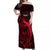 French Polynesia Tahiti Off Shoulder Maxi Dress Polynesian Shark Tattoo With Hibiscus Red Version LT14 Women Red - Polynesian Pride