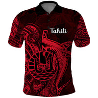 French Polynesia Tahiti Polo Shirt Polynesian Shark Tattoo With Hibiscus Red Version LT14 Red - Polynesian Pride