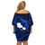 French Polynesia Tahiti Off Shoulder Short Dress Polynesian Shark Tattoo With Hibiscus Blue Version LT14 - Polynesian Pride