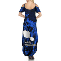 French Polynesia Tahiti Summer Maxi Dress Polynesian Shark Tattoo With Hibiscus Blue Version LT14 - Polynesian Pride