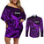 French Polynesia Tahiti Couples Matching Off Shoulder Short Dress and Long Sleeve Button Shirts Polynesian Shark Tattoo With Hibiscus Purple Version LT14 Purple - Polynesian Pride