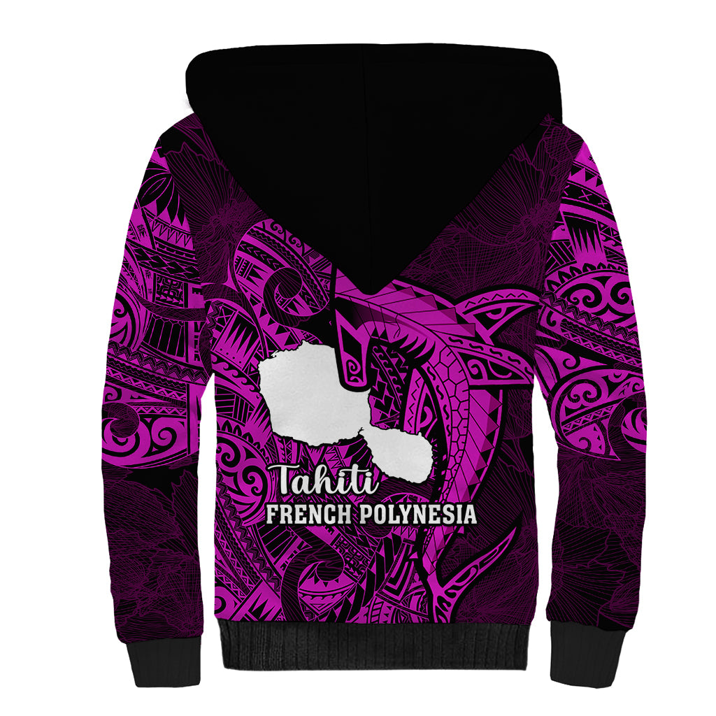 French Polynesia Tahiti Sherpa Hoodie Polynesian Shark Tattoo With Hibiscus Pink Version LT14 - Polynesian Pride