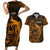 French Polynesia Tahiti Couples Matching Short Sleeve Bodycon Dress and Hawaiian Shirt Polynesian Shark Tattoo With Hibiscus Red Version LT14 Gold - Polynesian Pride