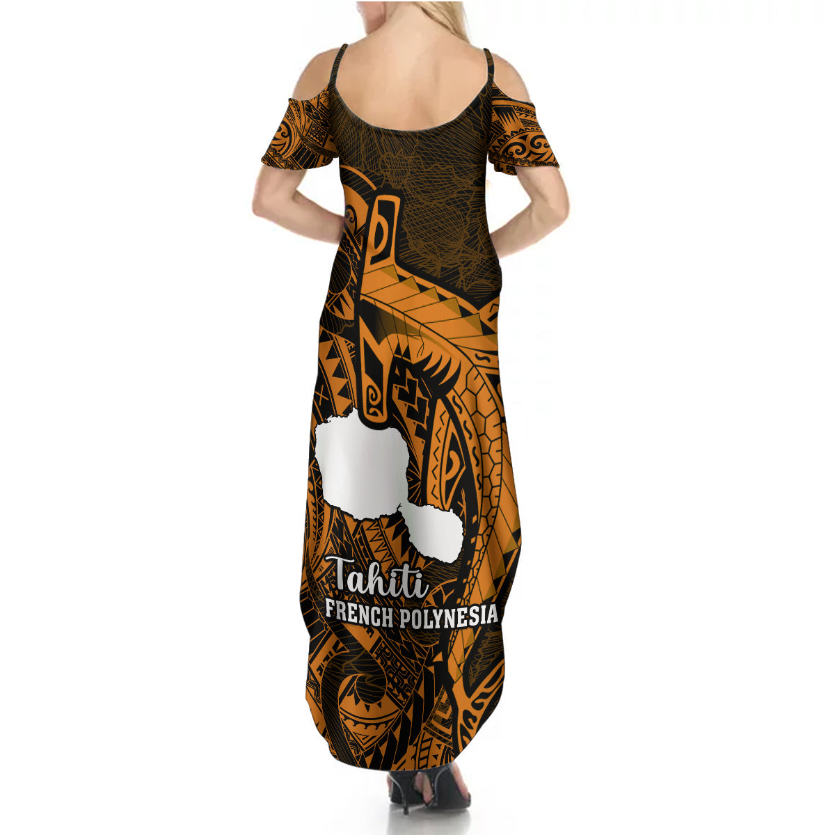 French Polynesia Tahiti Summer Maxi Dress Polynesian Shark Tattoo With Hibiscus Red Version LT14 - Polynesian Pride