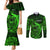 French Polynesia Tahiti Couples Matching Mermaid Dress and Long Sleeve Button Shirts Polynesian Shark Tattoo With Hibiscus Green Version LT14 Green - Polynesian Pride