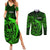 French Polynesia Tahiti Couples Matching Summer Maxi Dress and Long Sleeve Button Shirts Polynesian Shark Tattoo With Hibiscus Green Version LT14 Green - Polynesian Pride