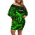 French Polynesia Tahiti Off Shoulder Short Dress Polynesian Shark Tattoo With Hibiscus Green Version LT14 Women Green - Polynesian Pride