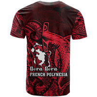 French Polynesia Bora Bora T Shirt Polynesian Shark Tattoo With Hibiscus Red Version LT14 - Polynesian Pride