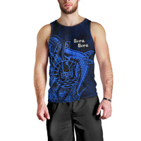 French Polynesia Bora Bora Men Tank Top Polynesian Shark Tattoo With Hibiscus Blue Version LT14 - Polynesian Pride