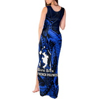French Polynesia Bora Bora Tank Maxi Dress Polynesian Shark Tattoo With Hibiscus Blue Version LT14 - Polynesian Pride
