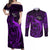 French Polynesia Bora Bora Couples Matching Off Shoulder Maxi Dress and Long Sleeve Button Shirts Polynesian Shark Tattoo With Hibiscus Purple Version LT14 Purple - Polynesian Pride