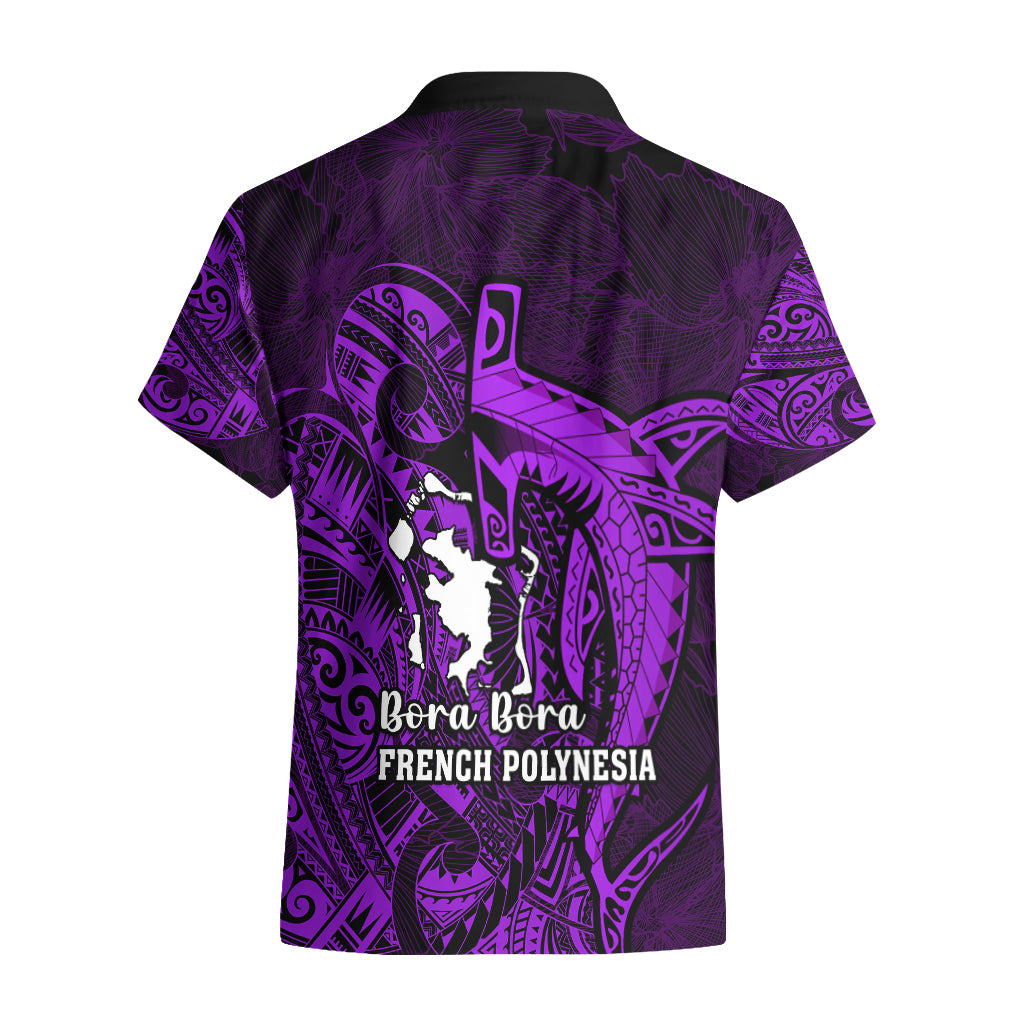 French Polynesia Bora Bora Hawaiian Shirt Polynesian Shark Tattoo With Hibiscus Purple Version LT14 - Polynesian Pride