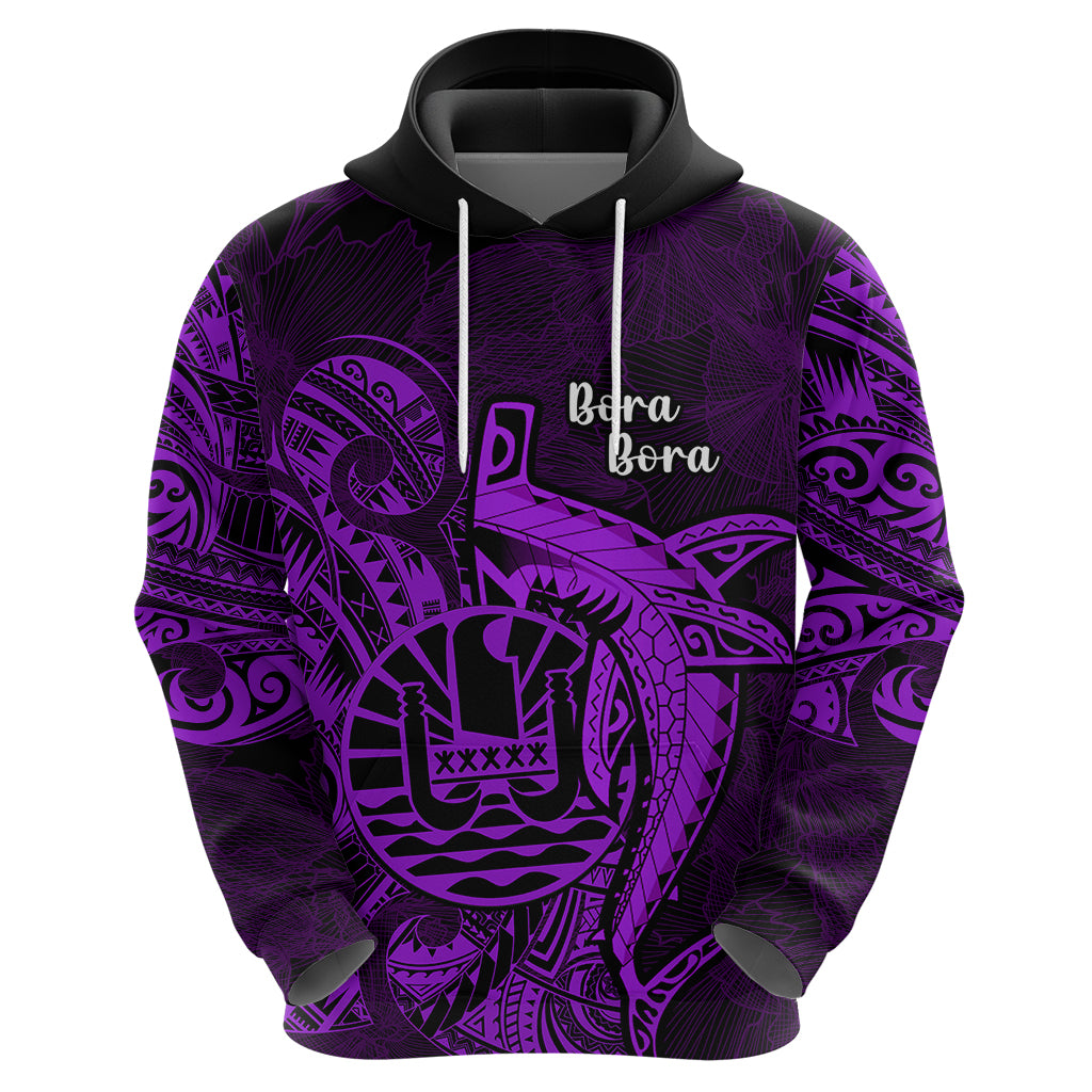 French Polynesia Bora Bora Hoodie Polynesian Shark Tattoo With Hibiscus Purple Version LT14 - Polynesian Pride