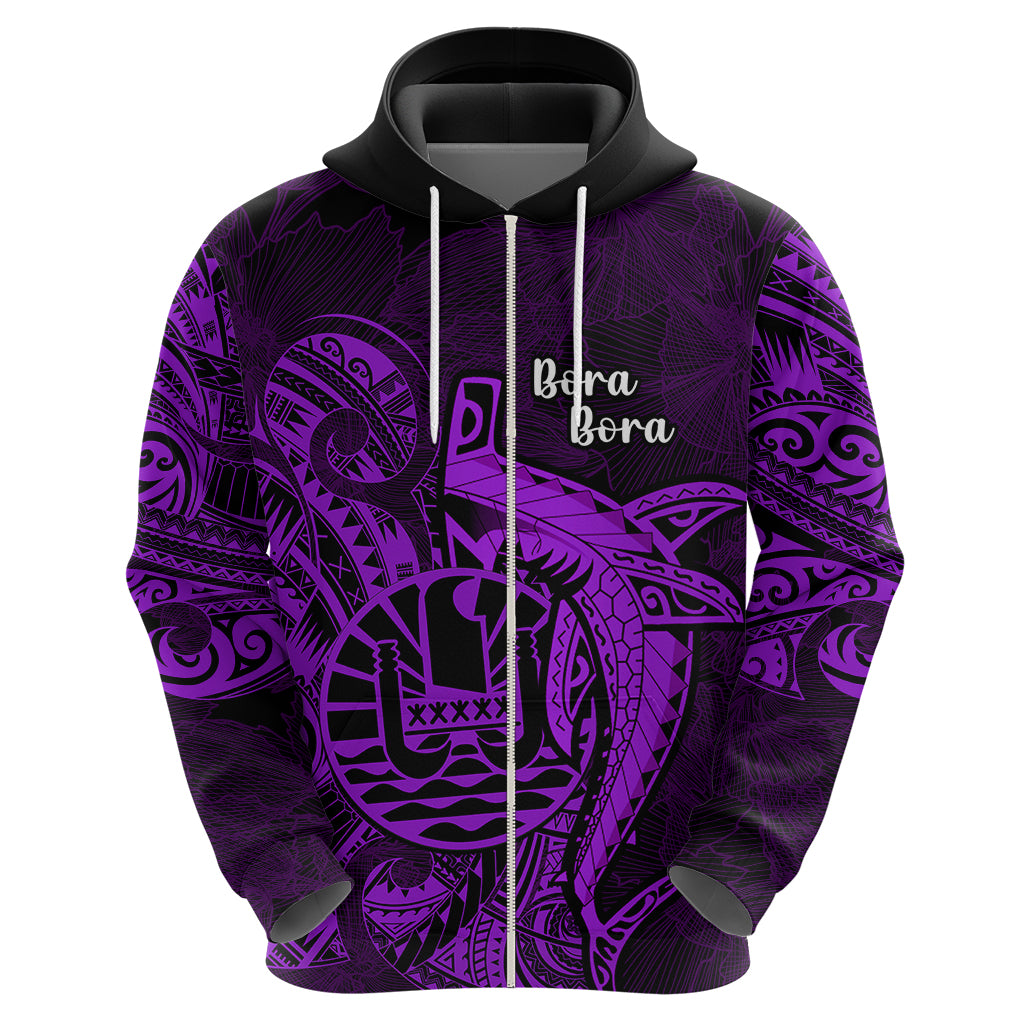 French Polynesia Bora Bora Hoodie Polynesian Shark Tattoo With Hibiscus Purple Version LT14 - Polynesian Pride